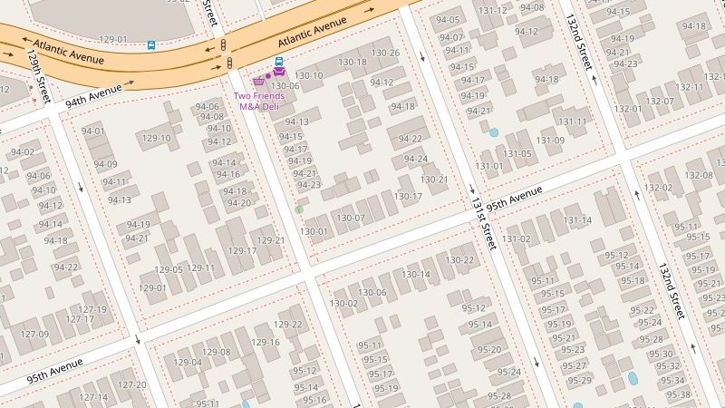 Mapa de las calles alrededor de 130-09 95th Ave, South Richmond Hill / Street map around 130-09 95th Ave, South Richmond Hill